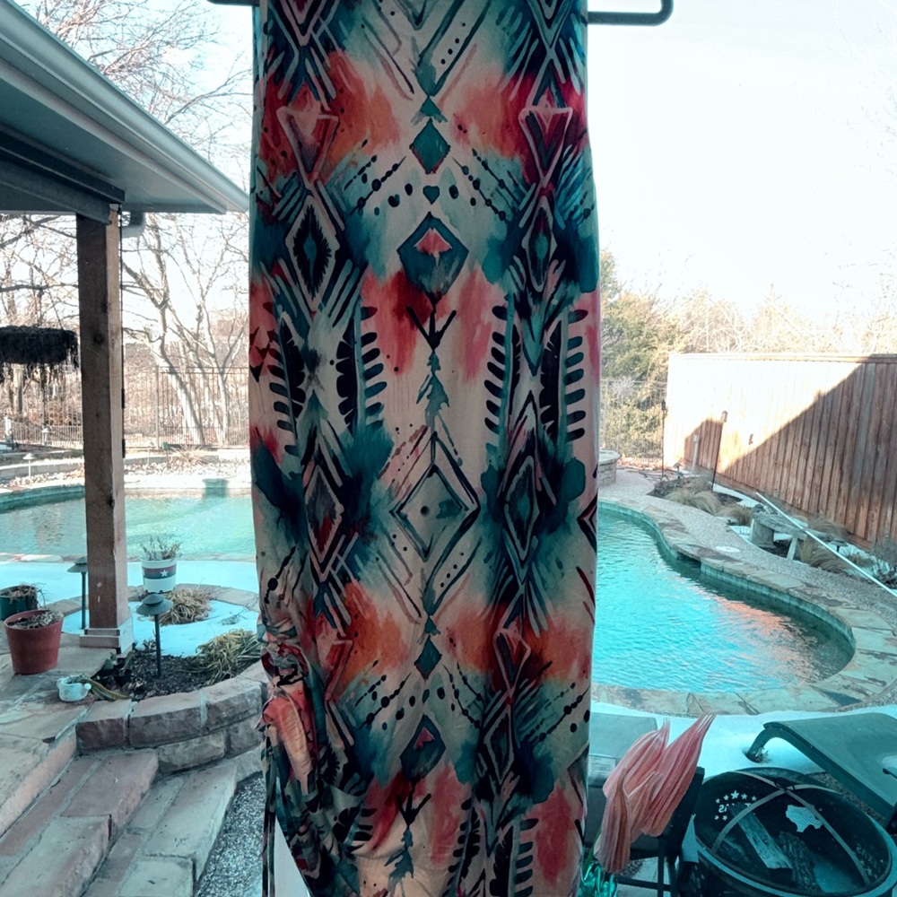 CVG Dress M/L Adjustable Ruched Sides Southwest Print